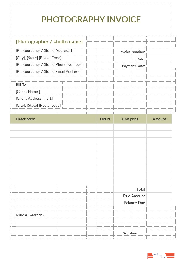 Sample Photography Invoice Template PSD template